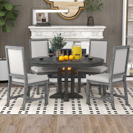 Brant 5-Piece Round Farmhouse Dining Set with Expandable Top - Antique Black
