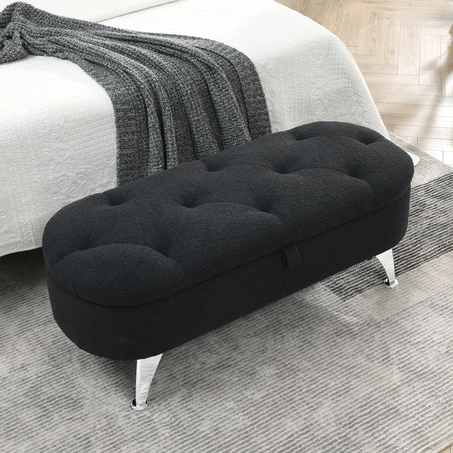 Welike 45" Teddy Fabric Upholstered Bedroom Bench - Black