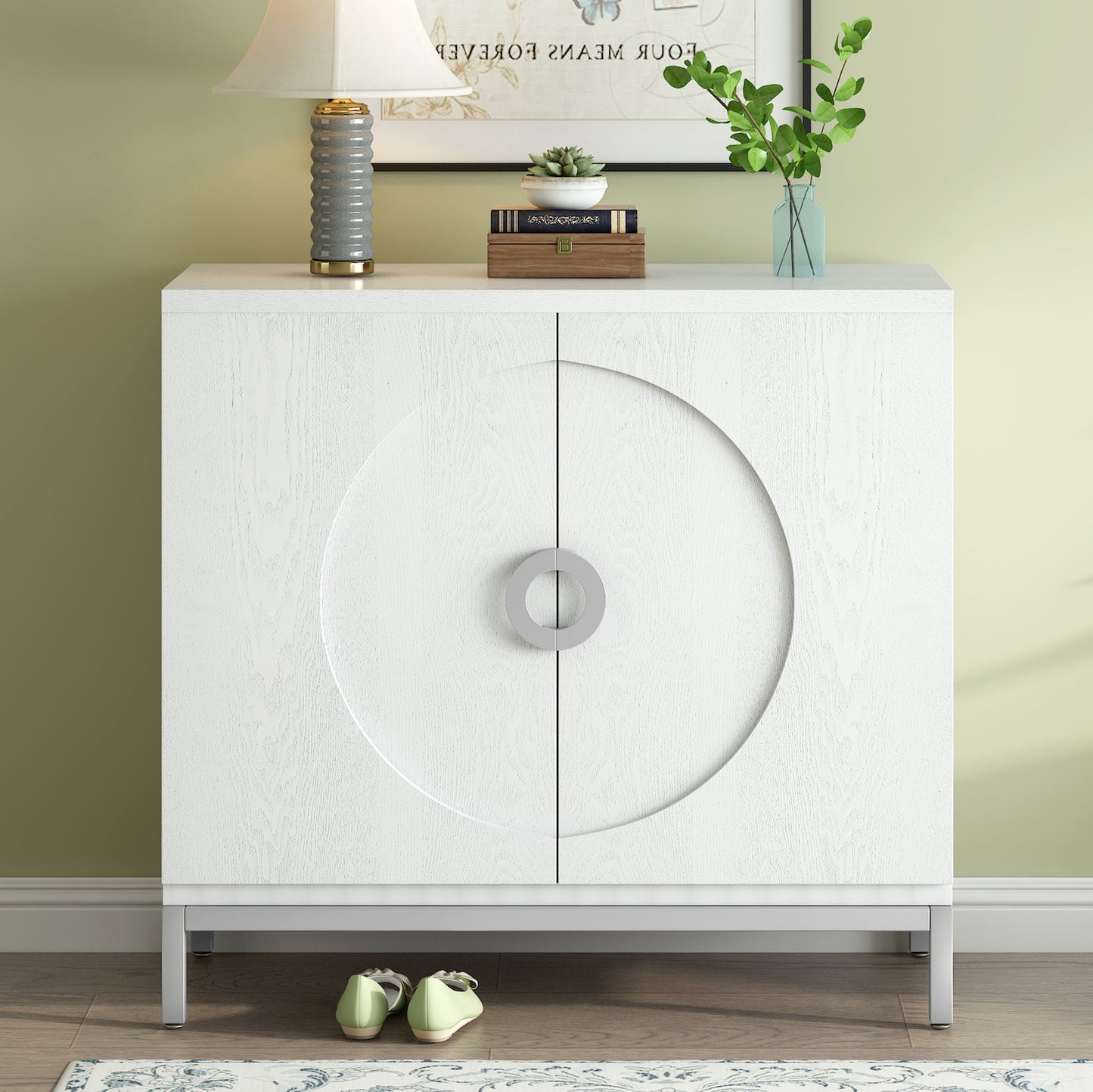 Trexm Modern Entryway Cabinet - White
