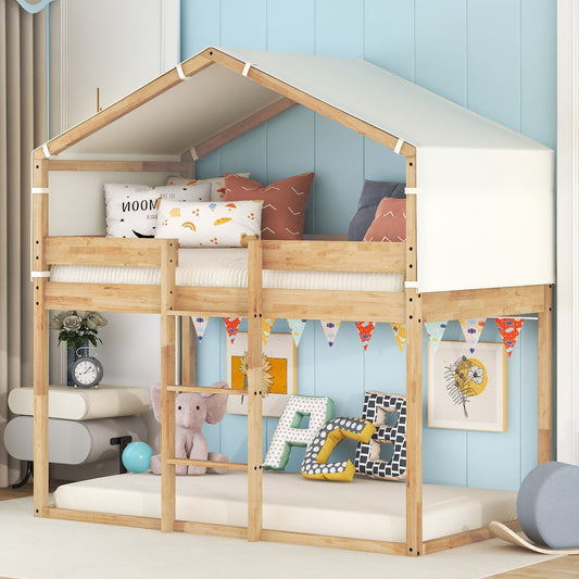 Lucky Twin over Twin Bunk Bed with Tent Roof - Natural