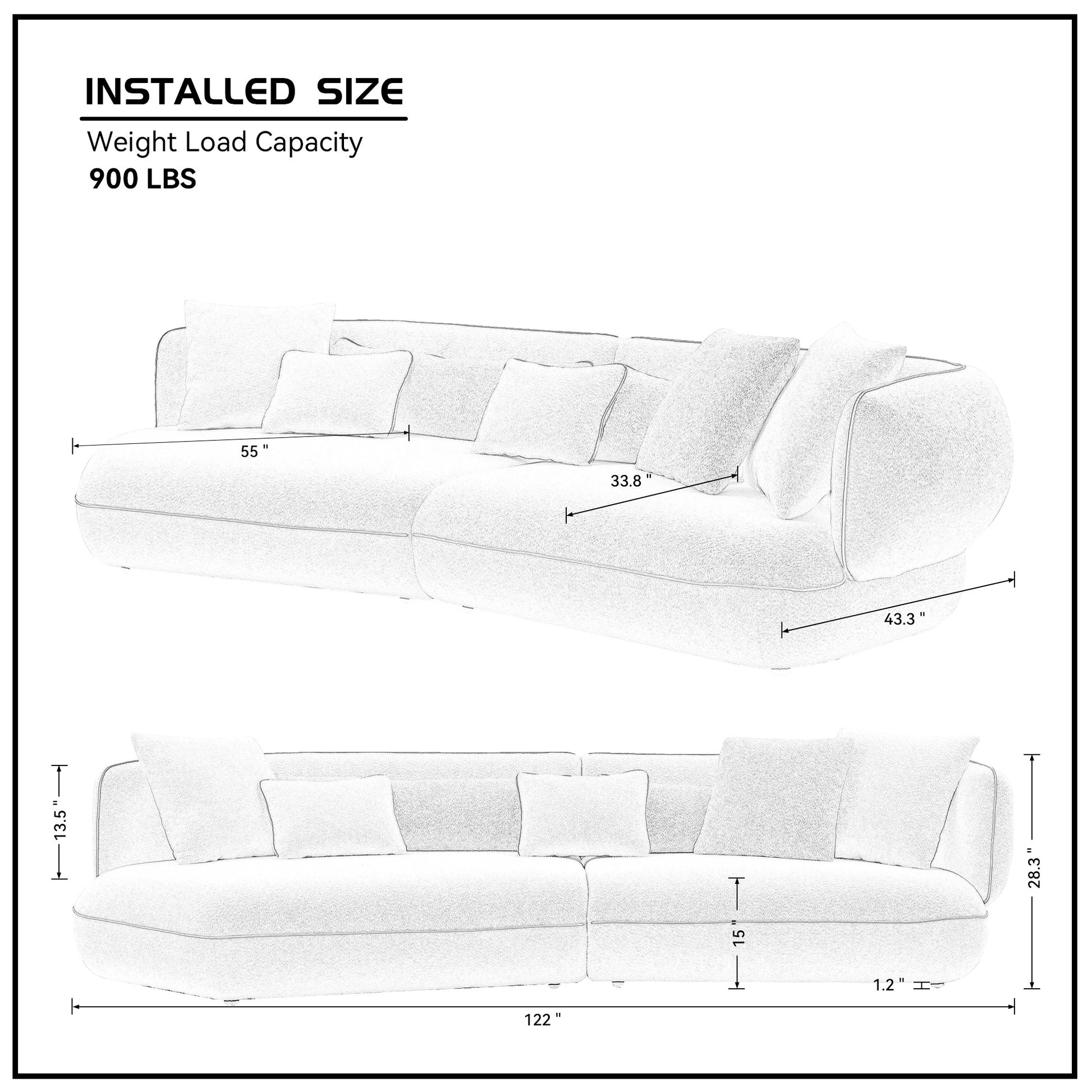 Justone Interior Modern Sectional Sofa in Beige Boucle