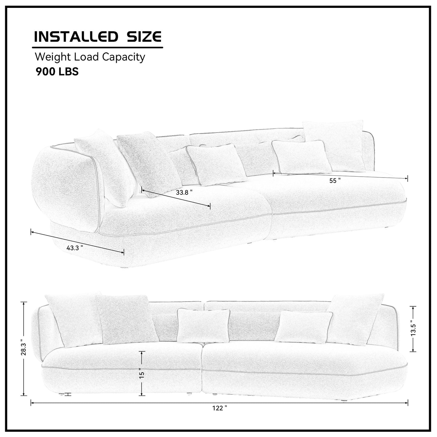 Justone Interior Modern Sectional Sofa in Light Gray Boucle