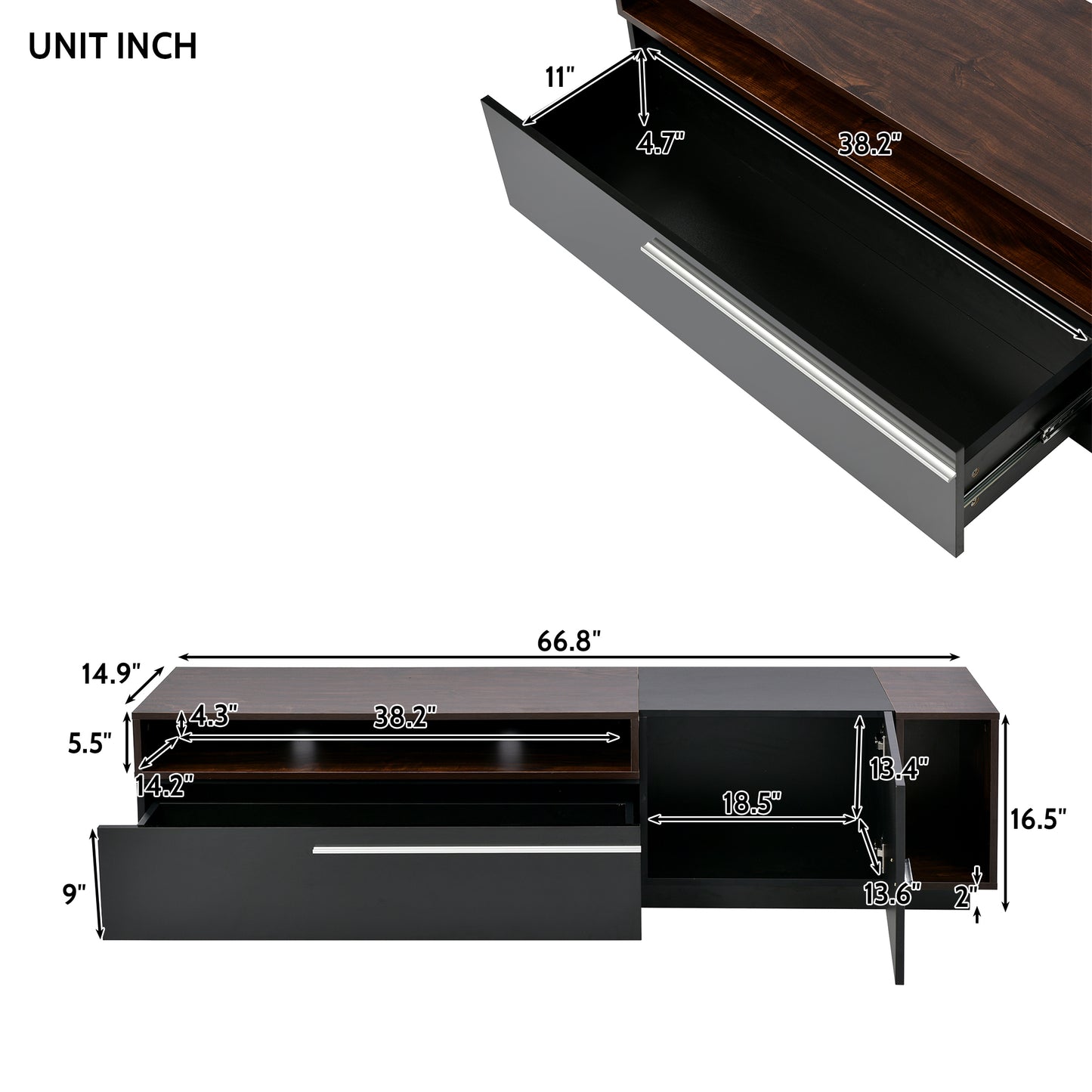 On-Trend Modern High Gloss TV Console - Black & Brown