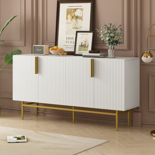 Trexm Modern Side Board with Gold Handles & Base - White