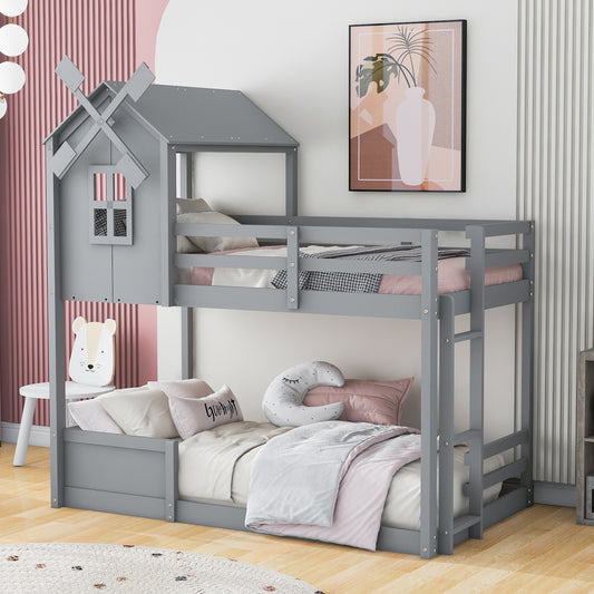 Lucky Twin over Twin Bunk Bed with Roof - Gray