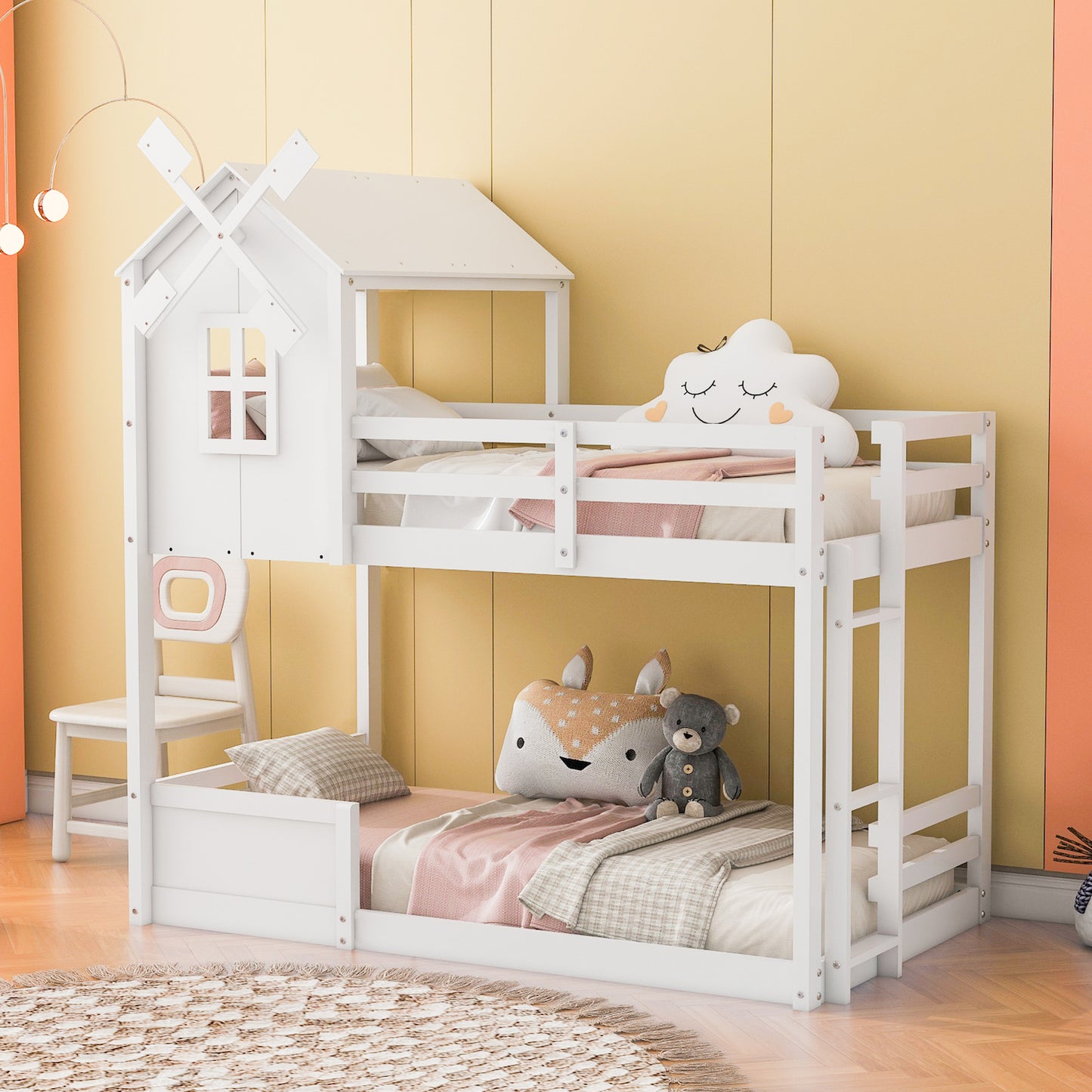 Lucky Twin over Twin Bunk Bed with Roof - White
