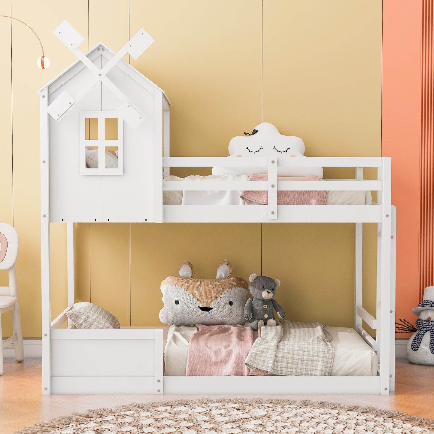 Lucky Twin over Twin Bunk Bed with Roof - White