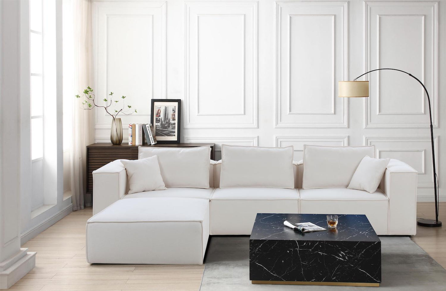 Justone Interior 4 Pc Modular Fabric Sectional Sofa - White