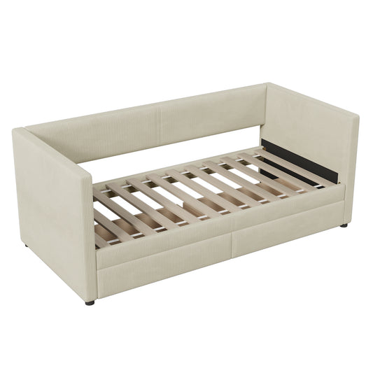 Lucky Twin Corduroy Upholstered Daybed with Storage Drawers - Beige