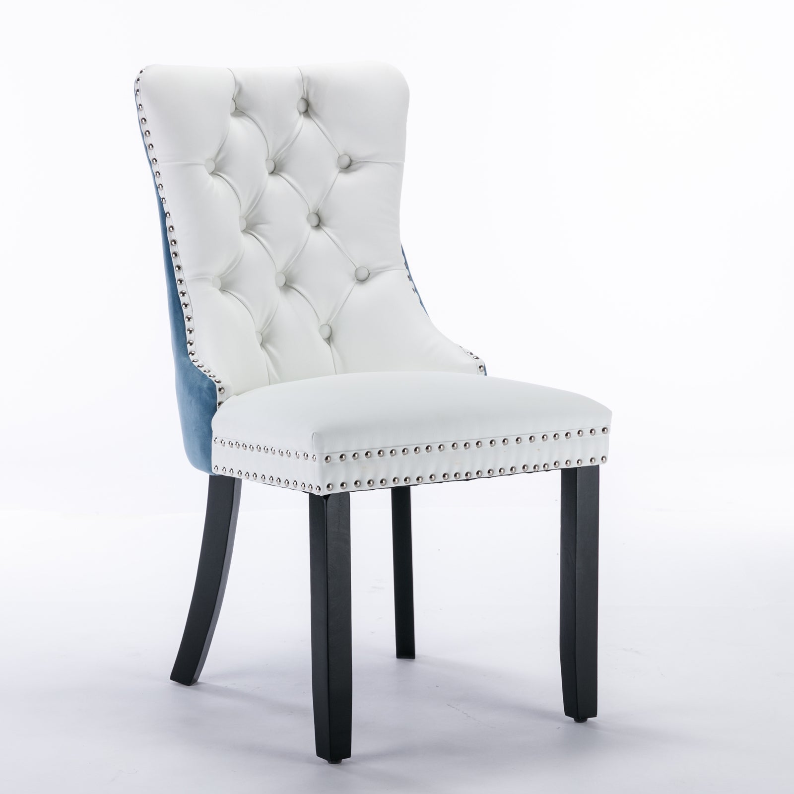 Nikki Modern PU Leather & Velvet Dining Chair Set of 2 - Blue & White