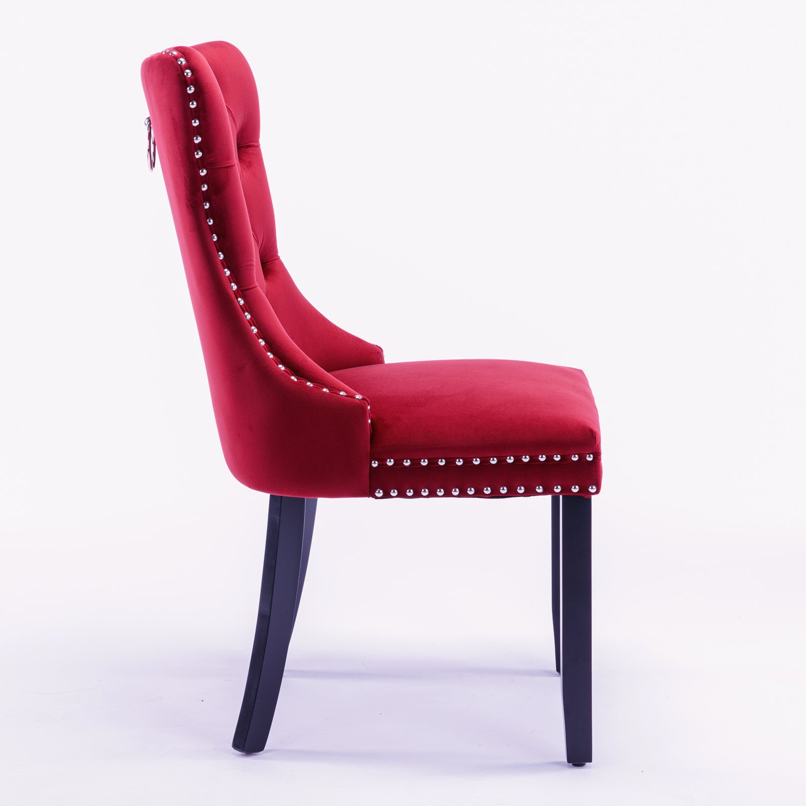 Nikki Tufted Dining Chair with Black Legs in Burgundy Velvet Set of 2