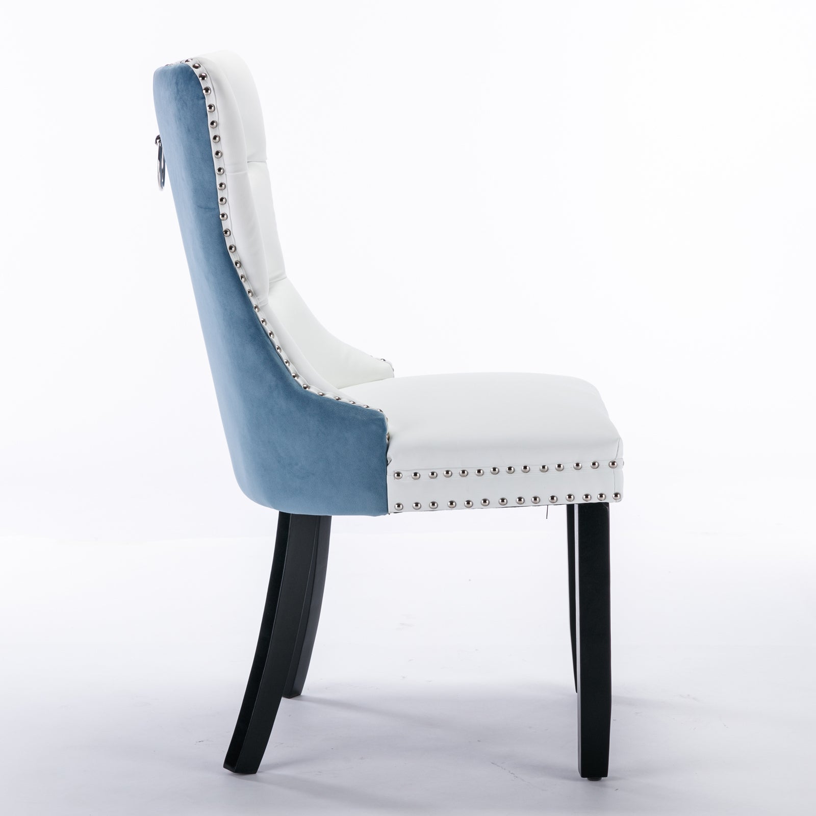 Nikki Modern PU Leather & Velvet Dining Chair Set of 2 - Blue & White