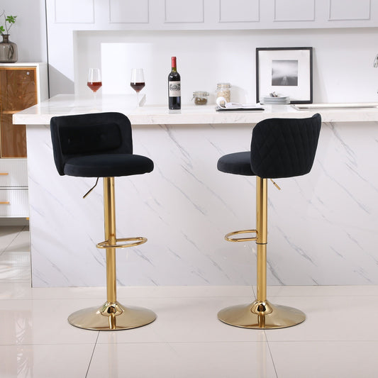 XR Furniture Modern Velvet Bar Stools with Gold Base - Black