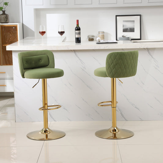 XR Furniture Modern Velvet Bar Stools with Gold Base - Avocado Green