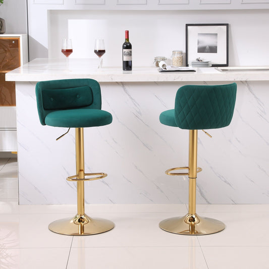 XR Furniture Modern Velvet Bar Stools with Gold Base - Green