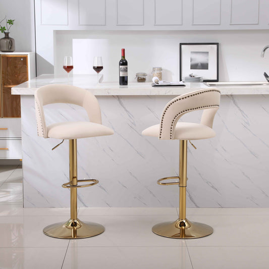 Despoina Modern Velvet Bar Stools with Gold Base Set of 2 - Beige