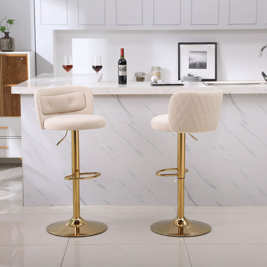 XR Furniture Modern Velvet Bar Stools with Gold Base - Beige
