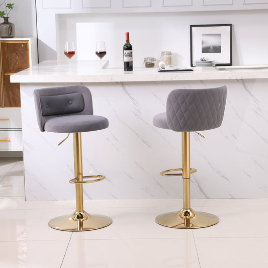 XR Furniture Modern Velvet Bar Stools with Gold Base - Gray
