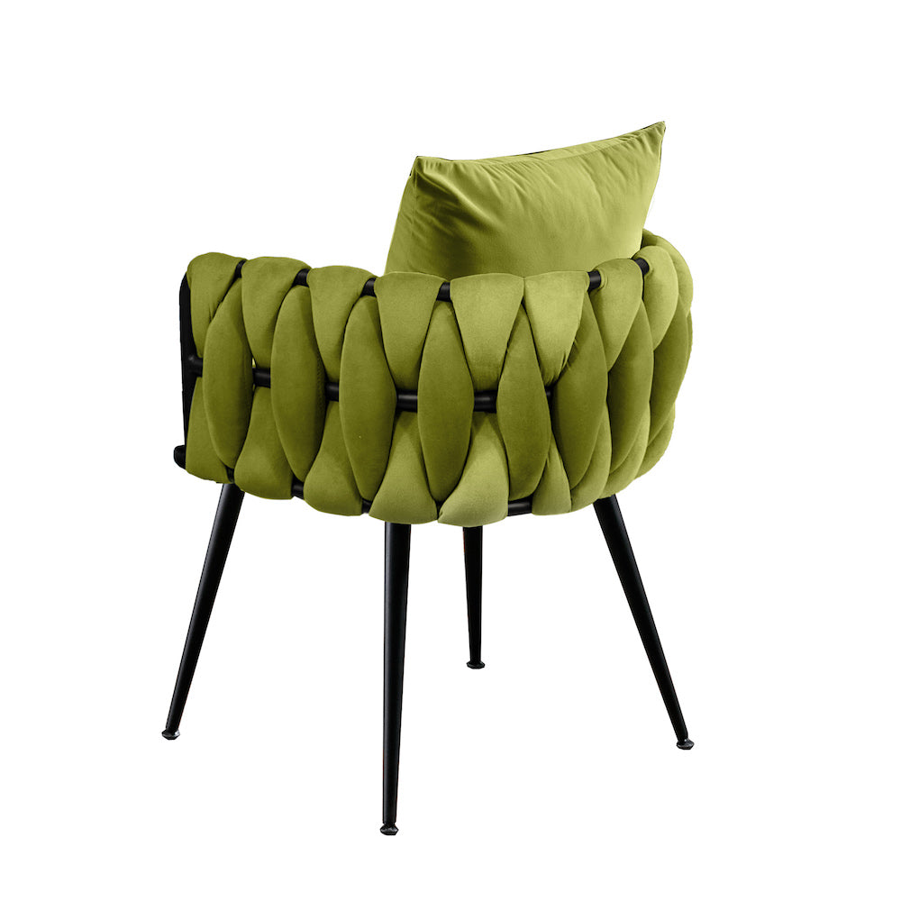 Zen Zone Modern Velvet Hand Weaved Dining Chairs Set of 2 - Olive Green