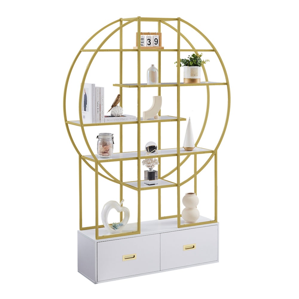 BY Furniture 70.8" Round Bookcase with 2 Drawers