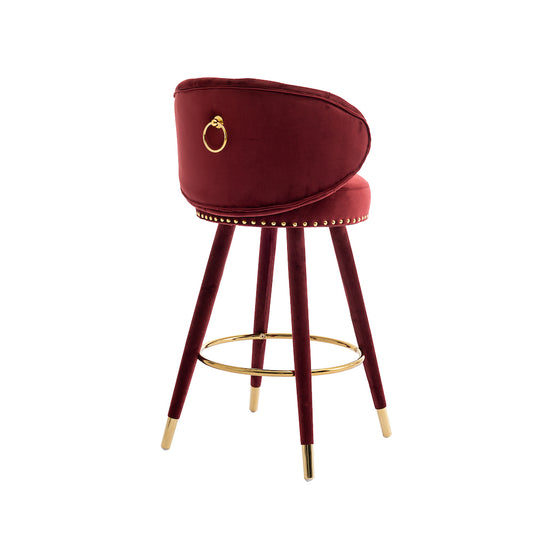 Lindsey Velvet Counter Height Swivel Stools - Claret Red & Gold