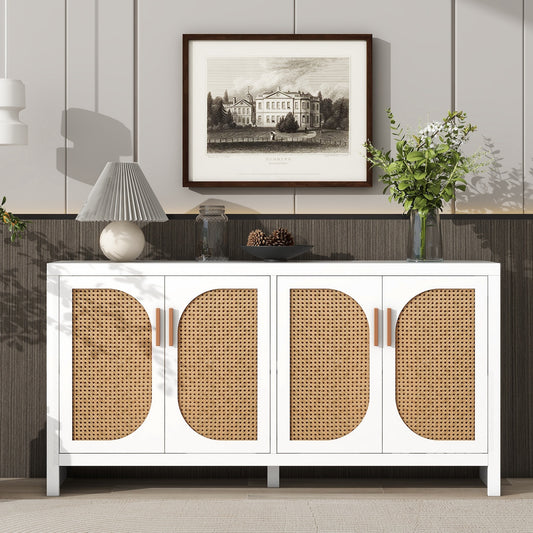 Astrale Modern Accent Cabinet with Rattan Doors - White