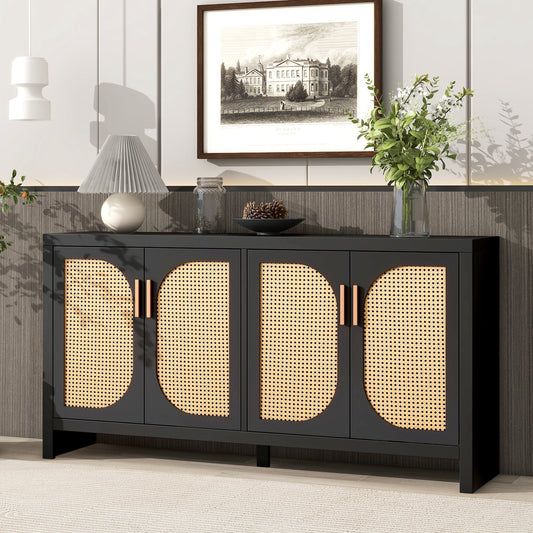 Astrale Modern Accent Cabinet with Rattan Doors - Black