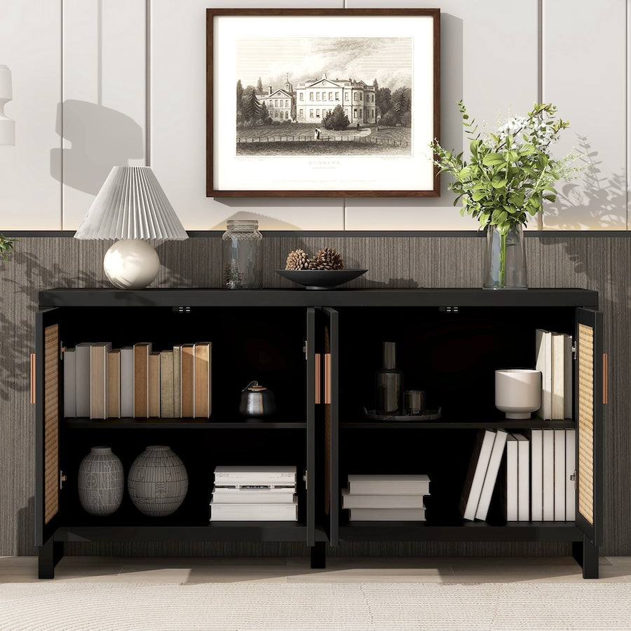 Astrale Modern Accent Cabinet with Rattan Doors - Black