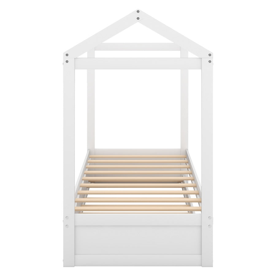 Whimsy Twin House Bed with Trundle - White