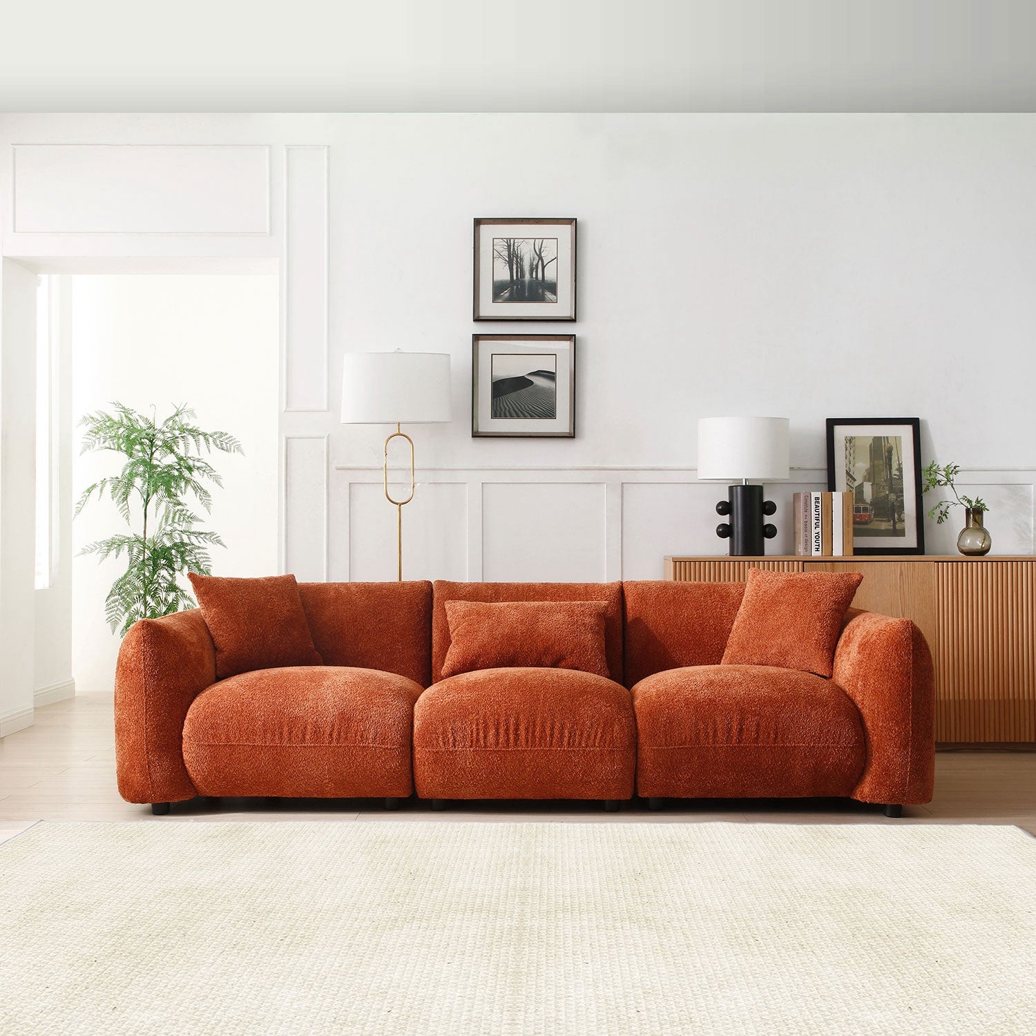 Justone Interior Mid-Century Modern Sofa - Orange