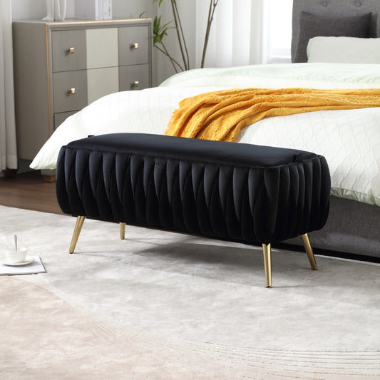 Linz Modern Velvet Bedroom Storage Bench with Gold Legs - Black