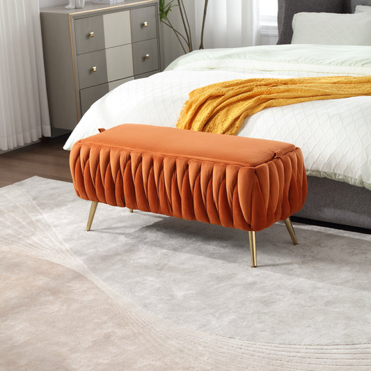 Linz Modern Velvet Bedroom Storage Bench with Gold Legs - Orange