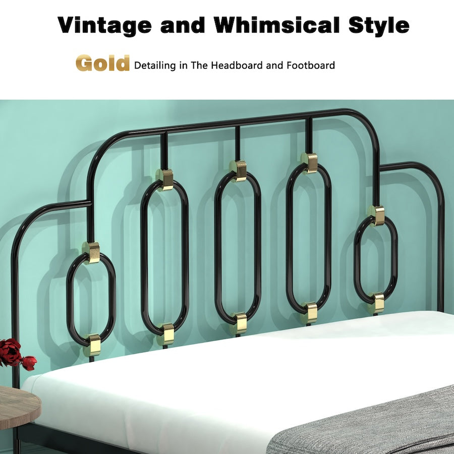 Ola Full Size Metal Bed - Black & Gold
