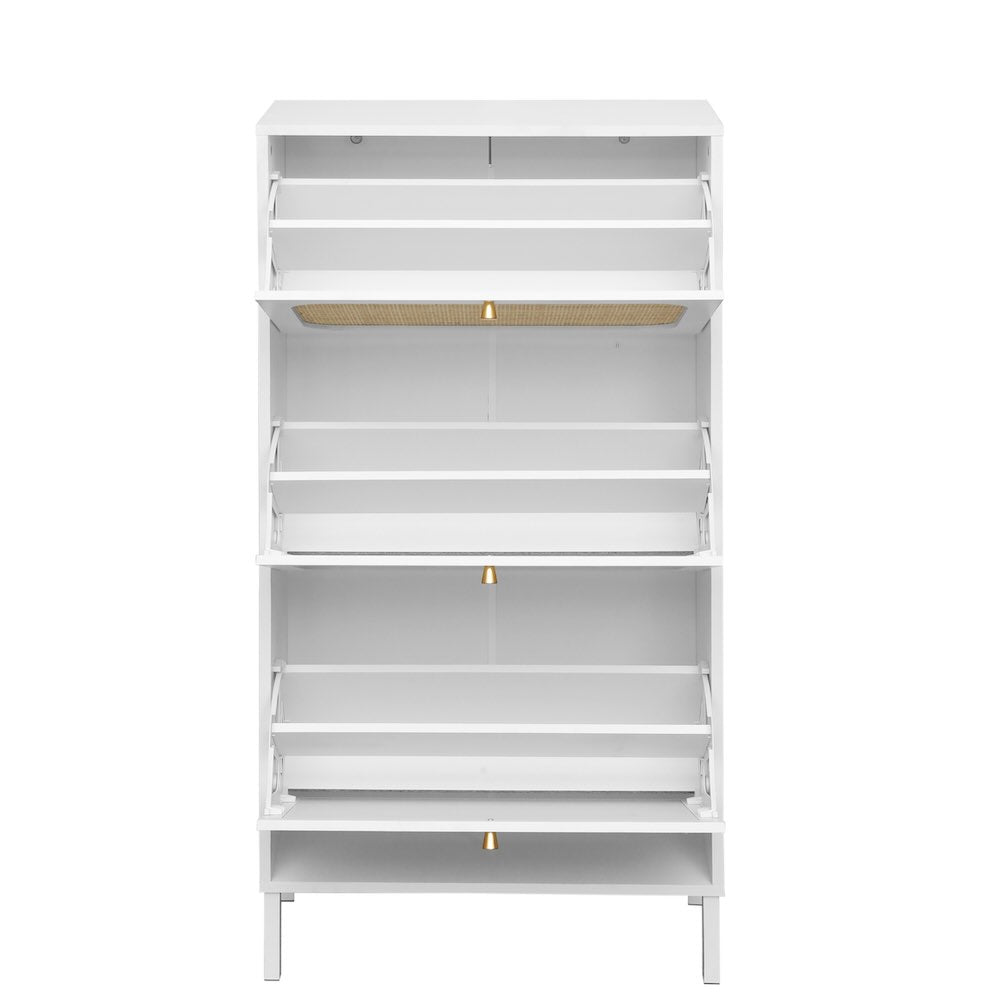 Crestwood Freestanding 3-Door Shoe Cabinet - White & Rattan