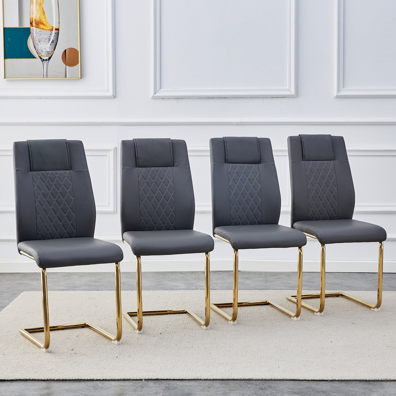 Droom Modern PU Leather Dining Chair with Gold Legs Set of 4 - Gray
