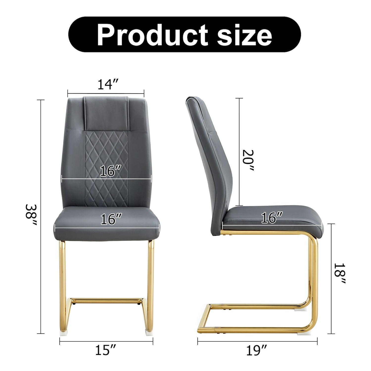 Droom Modern PU Leather Dining Chair with Gold Legs Set of 4 - Gray