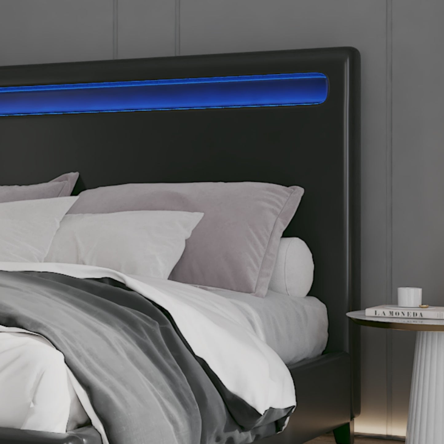 Dallas Queen Platform Bed with LED Lights - Black Leatherette