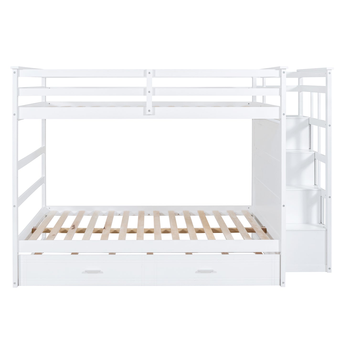Full over Full Bunk Bed with Twin Size Trundle and Staircase - White - detail view 4