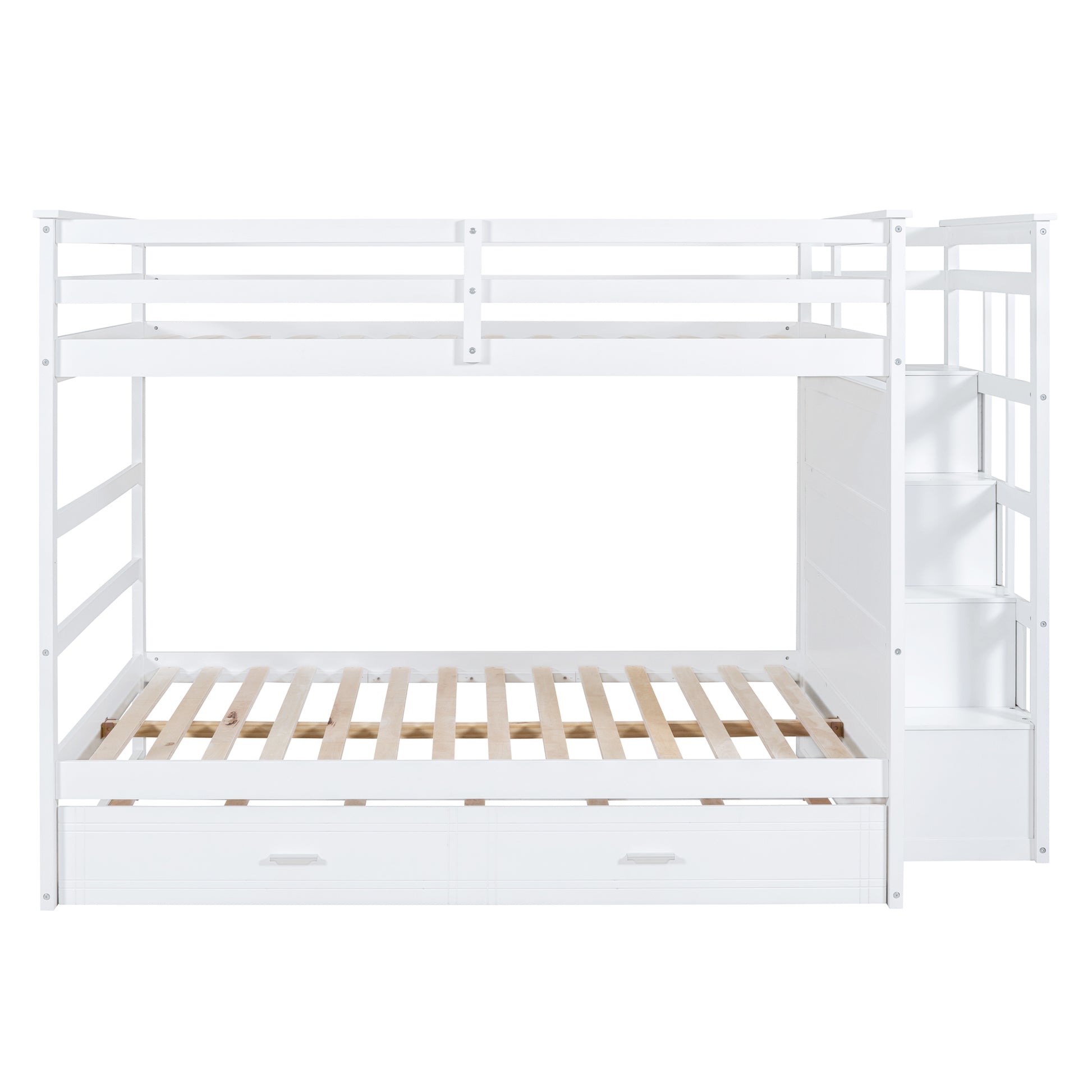 Full over Full Bunk Bed with Twin Size Trundle and Staircase - White - detail view 4