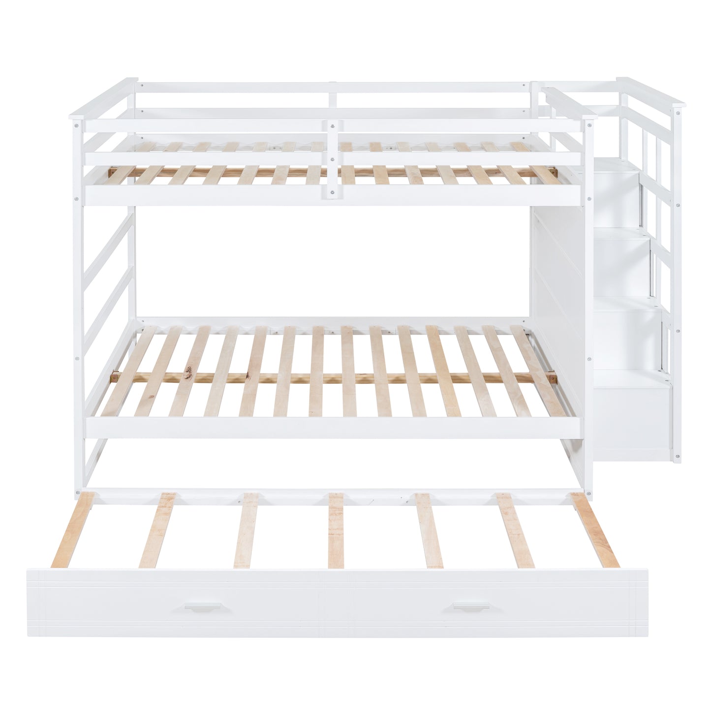 Full over Full Bunk Bed with Twin Size Trundle and Staircase - White - detail view 5