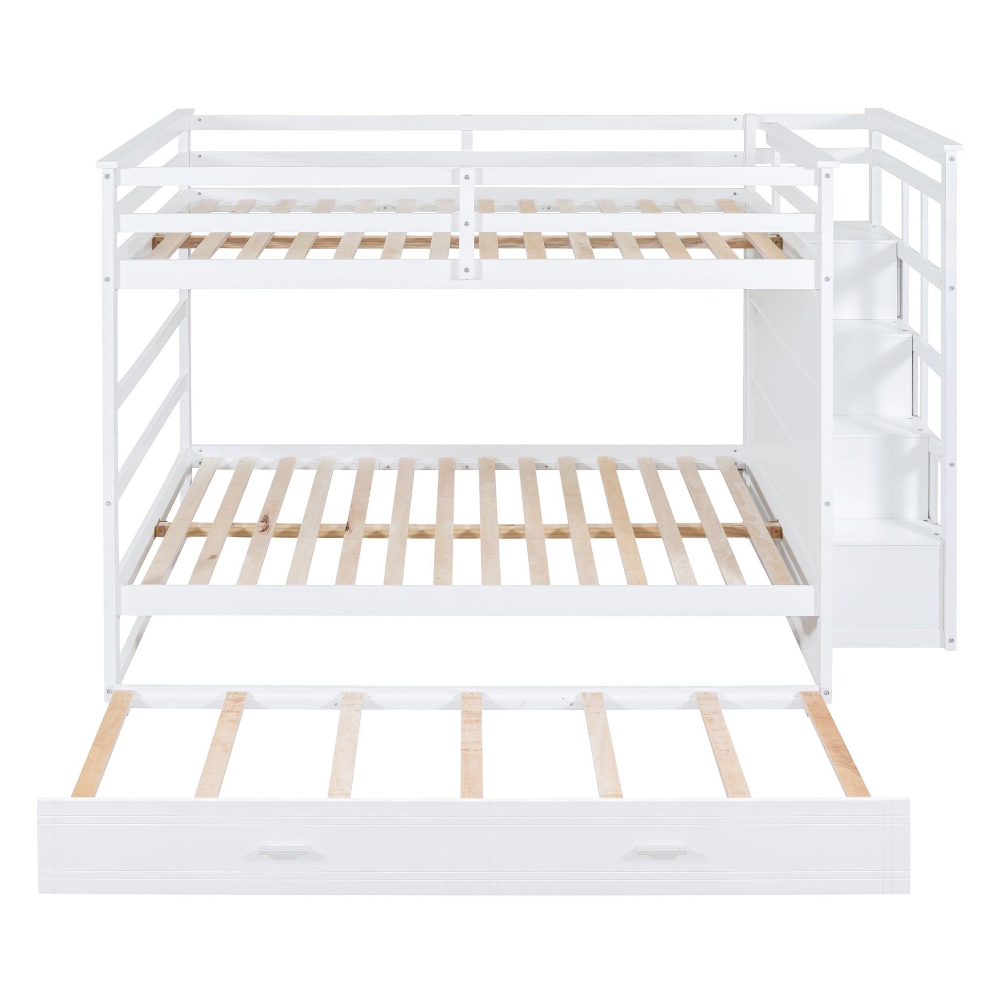 Full over Full Bunk Bed with Twin Size Trundle and Staircase - White - detail view 5