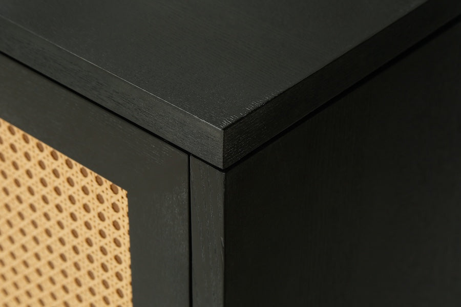 Zrun Accent Cabinet with Rattan Door Fronts - Antique Black