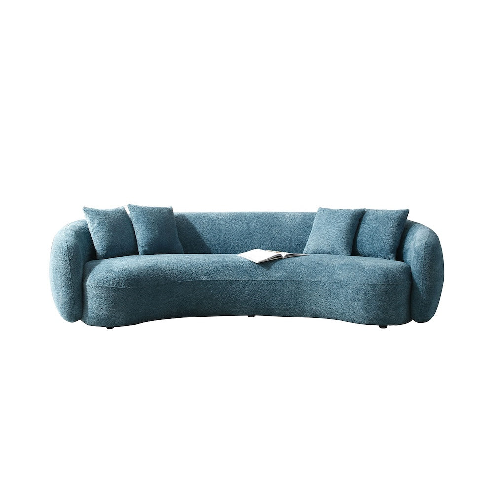 102'' 5-Seater Boucle Sofa Modern Sectional Half Moon Curved Sofa Teddy Fleece - Blue