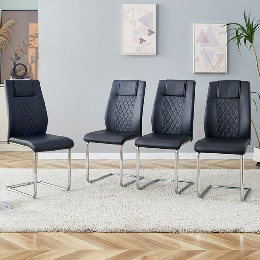 Linx Modern Black PU Leather Side Chairs with Silver Legs