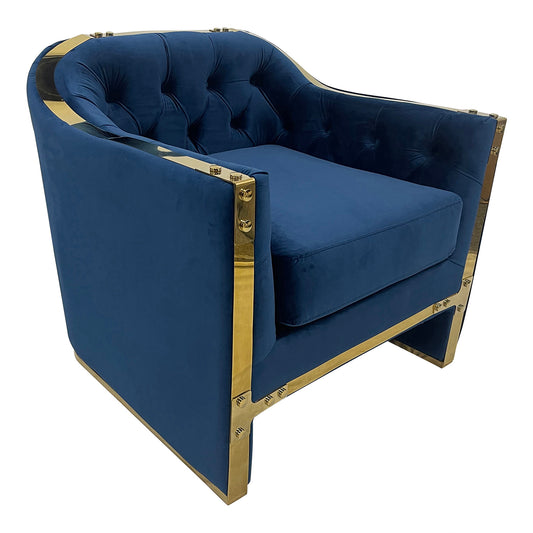 Mako Contemporary Velvet Accent Chair - Navy Blue & Gold