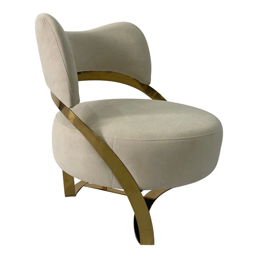 India Contemporary Velvet Accent Chair - Beige & Gold