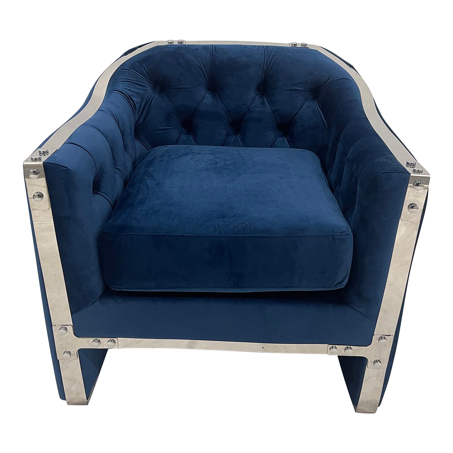 Mako Contemporary Velvet Accent Chair - Navy Blue & Silver
