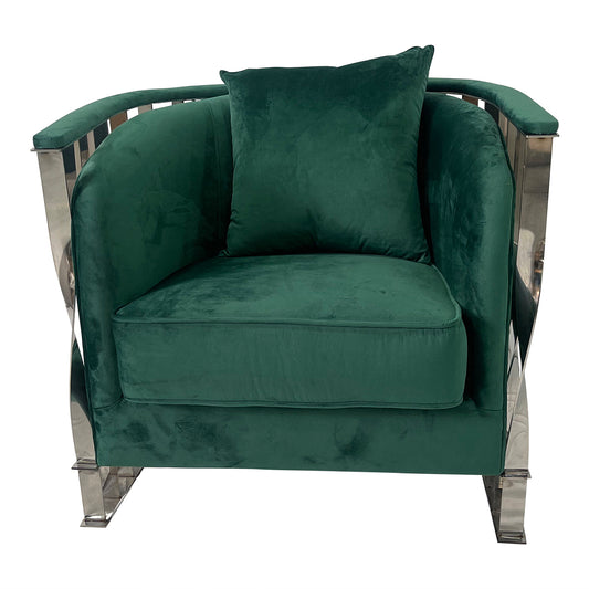 Riley Modern Velvet Accent Chair - Green & Silver