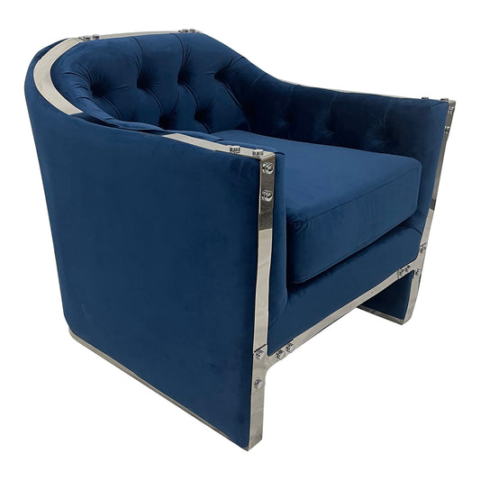 Mako Contemporary Velvet Accent Chair - Navy Blue & Silver