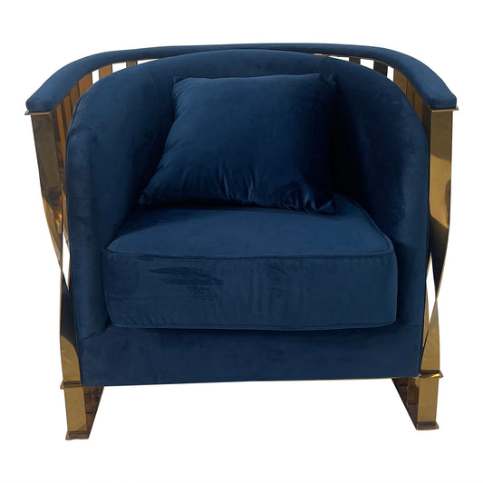 Riley Modern Velvet Accent Chair - Navy & Gold
